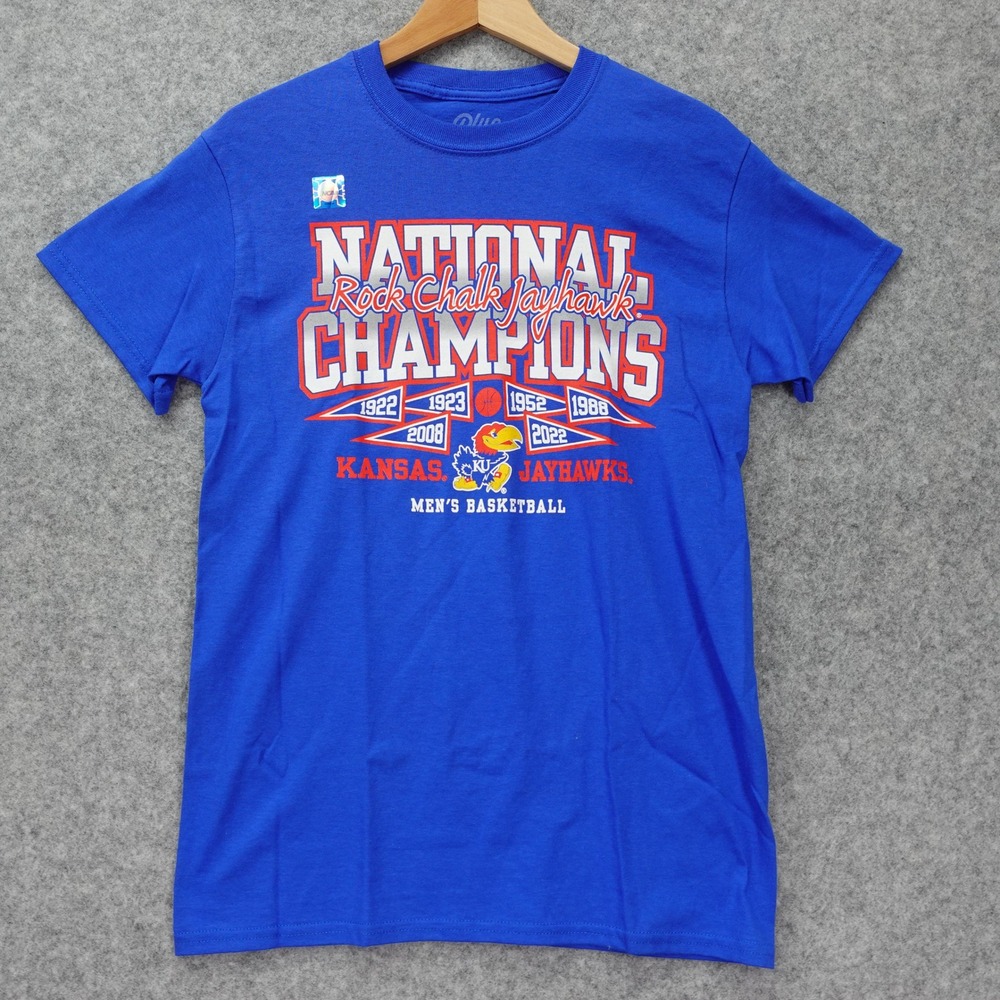 National Champions Rock Chalk Jayhawk T Shirt S Blue NCAA Kansas Basketball 2022